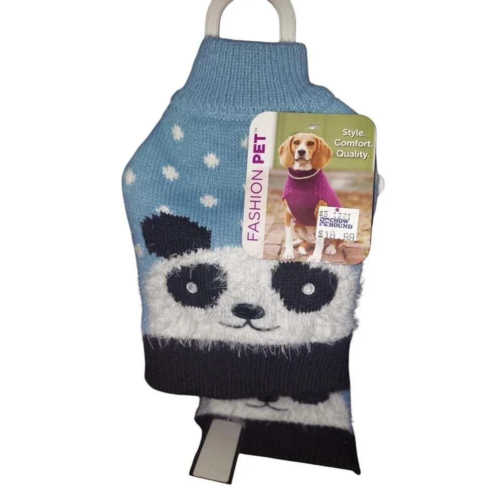 Blue Panda Pom Pom Polka Dots Knit Sweater Dog Pet XS XSmall New Fashion